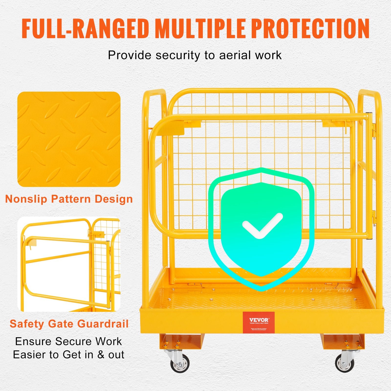 Forklift Safety Cage, 544 kg Load Capacity, 92 x 92 cm Folding Forklift Work Platform with Lockable Swivel V952-CCGZPTCWMS112KVAFV0