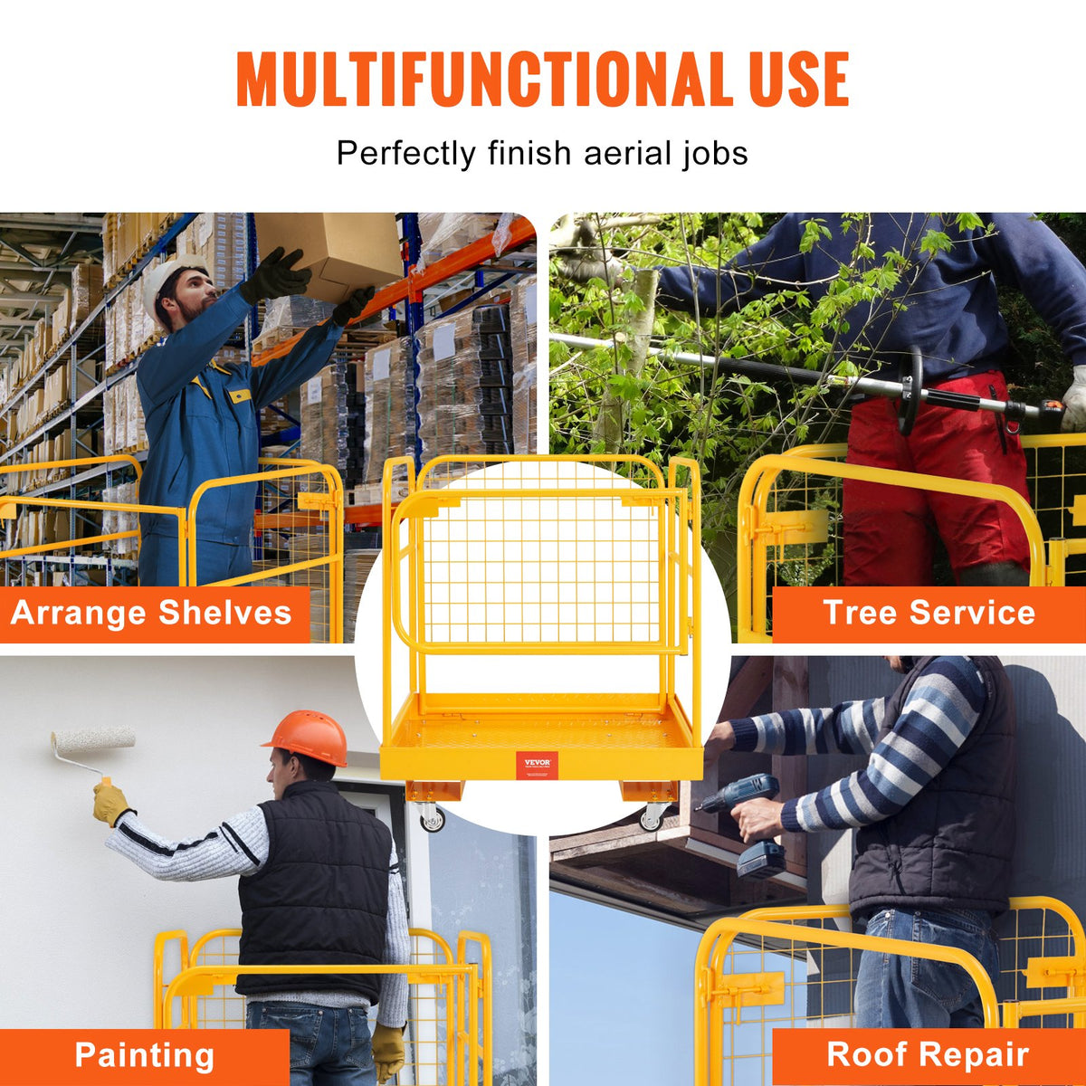 Forklift Safety Cage, 544 kg Load Capacity, 92 x 92 cm Folding Forklift Work Platform with Lockable Swivel V952-CCGZPTCWMS112KVAFV0