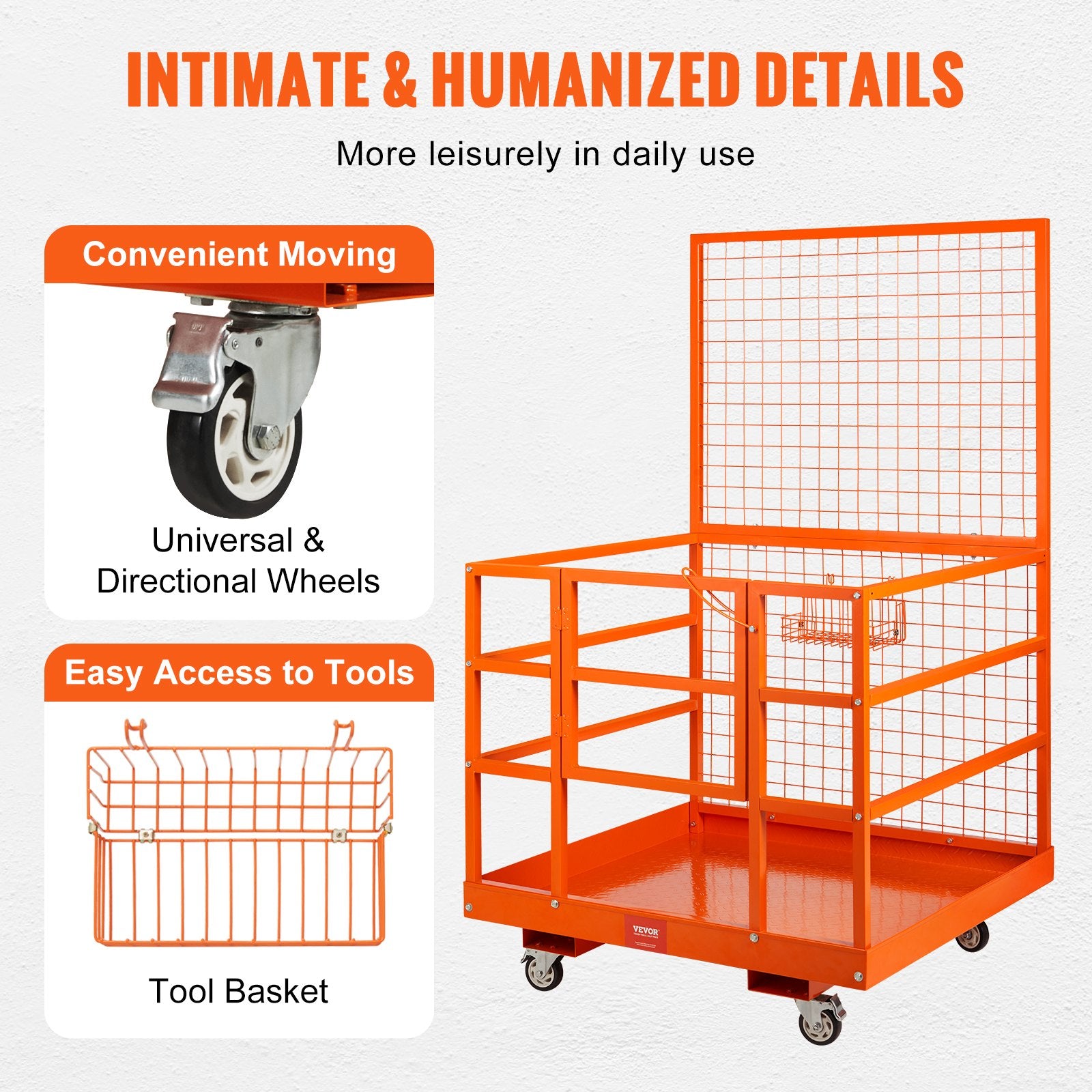Forklift Safety Cage Work Platform 43X45in 1400lbs w/ Wheels for Aerial V952-CCGZPTCYMS214BM9RV0