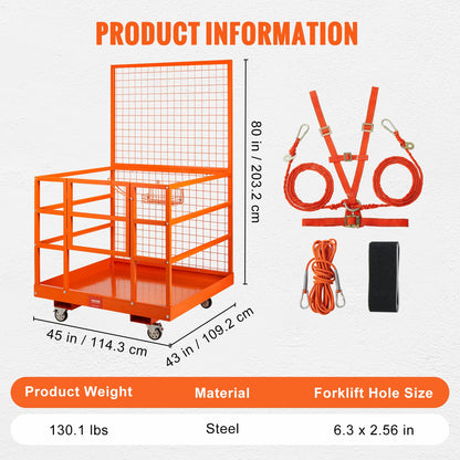 Forklift Safety Cage Work Platform 43X45in 1400lbs w/ Wheels for Aerial V952-CCGZPTCYMS214BM9RV0