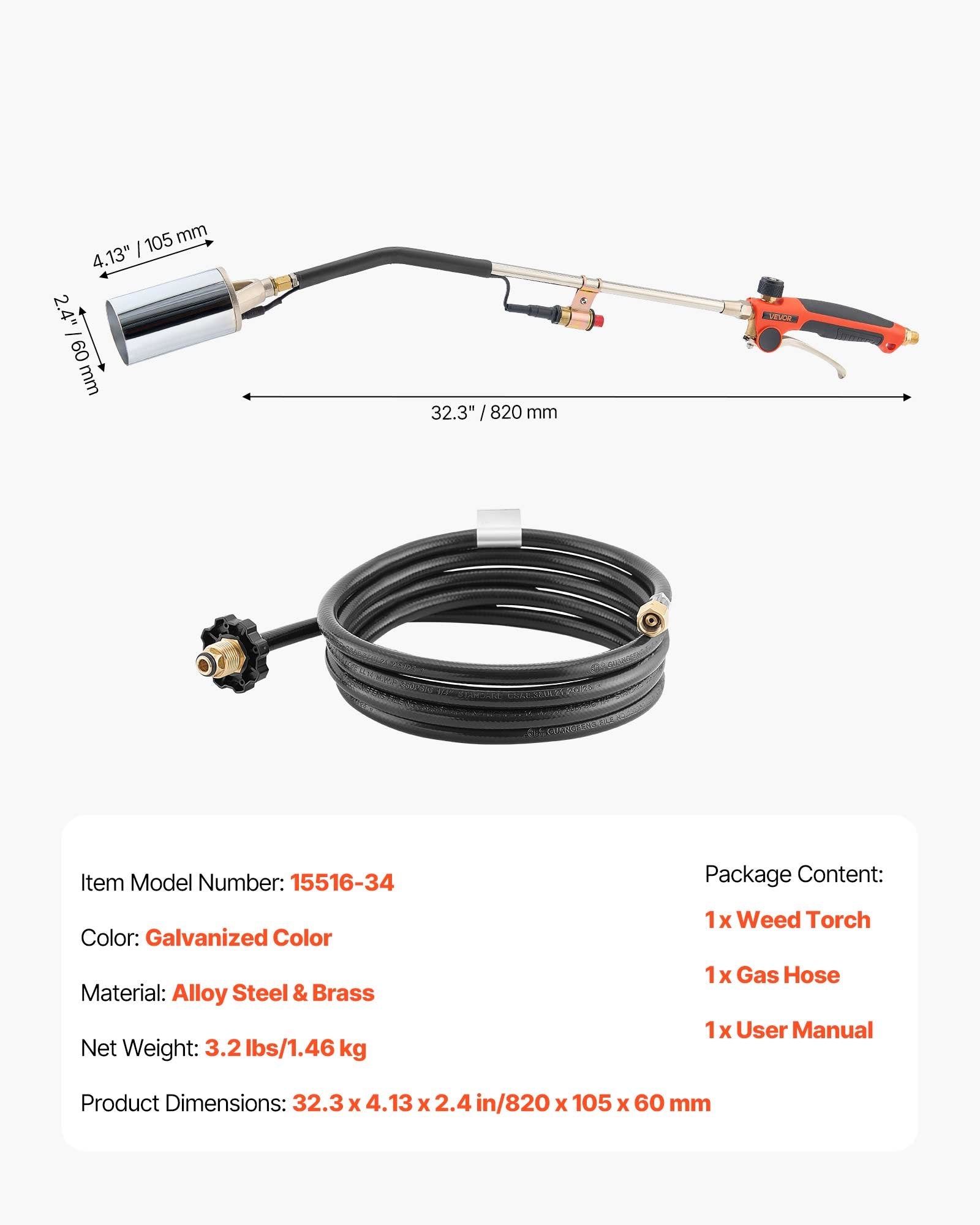 Propane Weed Torch Burner Ice Snow Melter 2400000 BTU 3 m Hose Portable V952-CCHJHJTZ34IN8G42R001V0