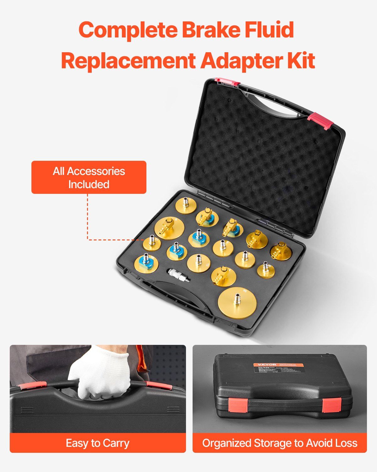 Brake Master Bleeder Kit, 17 Pcs, Professional Brake Bleeder Adapter Set with Complete Kit & Handle, Durable V952-CCYGHSPQTJ17GSTKOV0