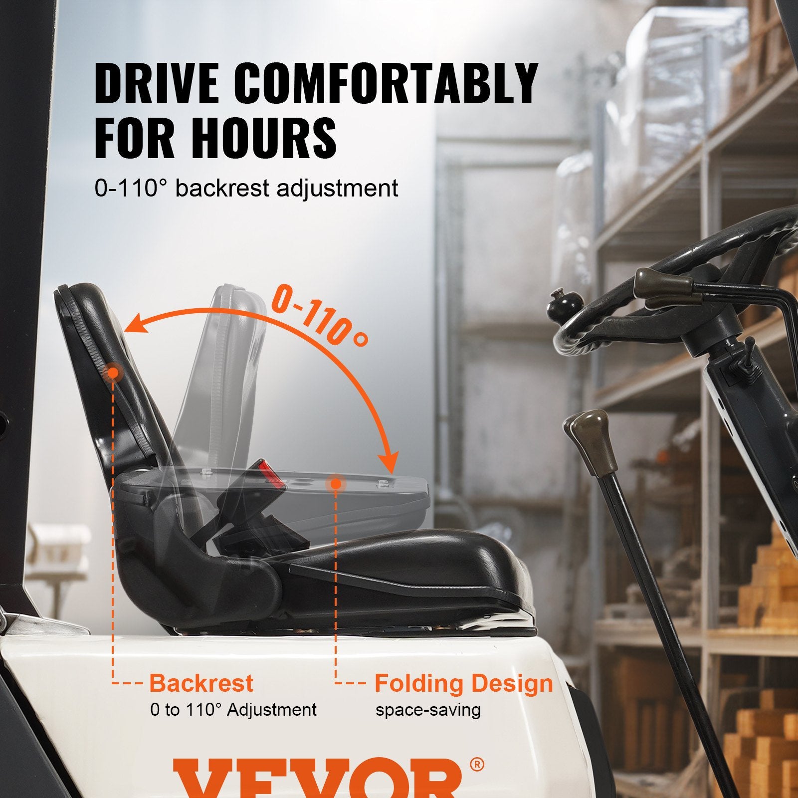 Universal Forklift Seat, Fold Down Tractor Seat with Adjustable Angle Back, Micro Switch and Retractable V952-CCZYCGKAQD00099Y0V0