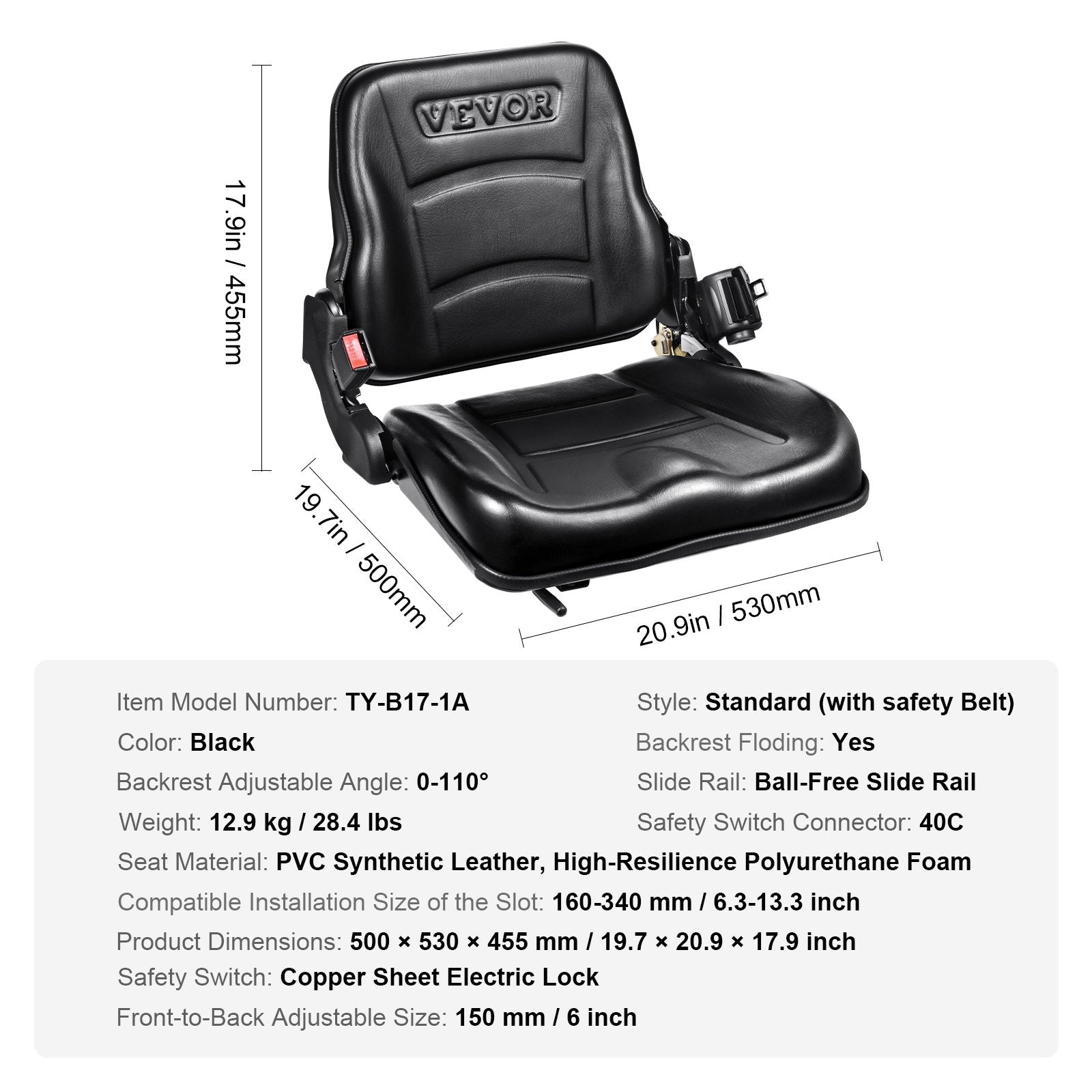 Universal Forklift Seat, Fold Down Tractor Seat with Adjustable Angle Back, Micro Switch and Retractable V952-CCZYCGKAQD00099Y0V0