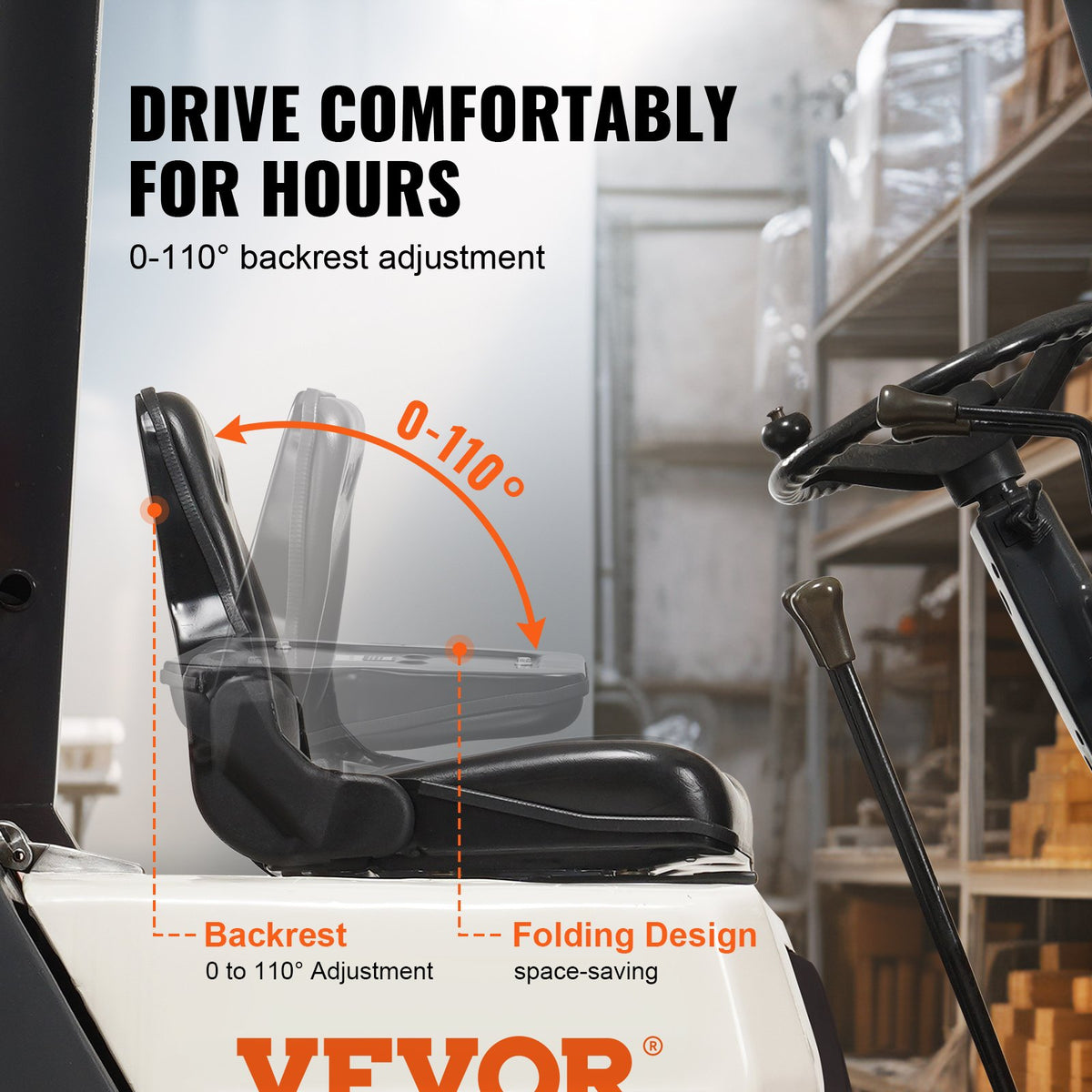 Universal Forklift Seat, Fold Down Tractor Seat with Adjustable Angle Back and Micro Switch, 16-34 cm V952-CCZYCGKDY0007EM3EV0
