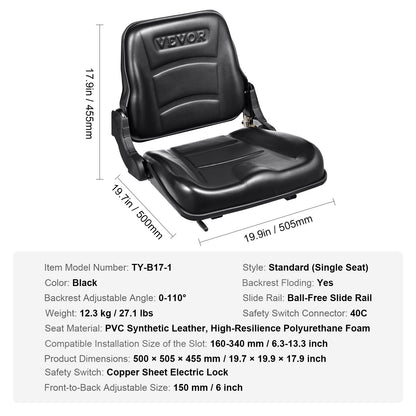 Universal Forklift Seat, Fold Down Tractor Seat with Adjustable Angle Back and Micro Switch, 16-34 cm V952-CCZYCGKDY0007EM3EV0