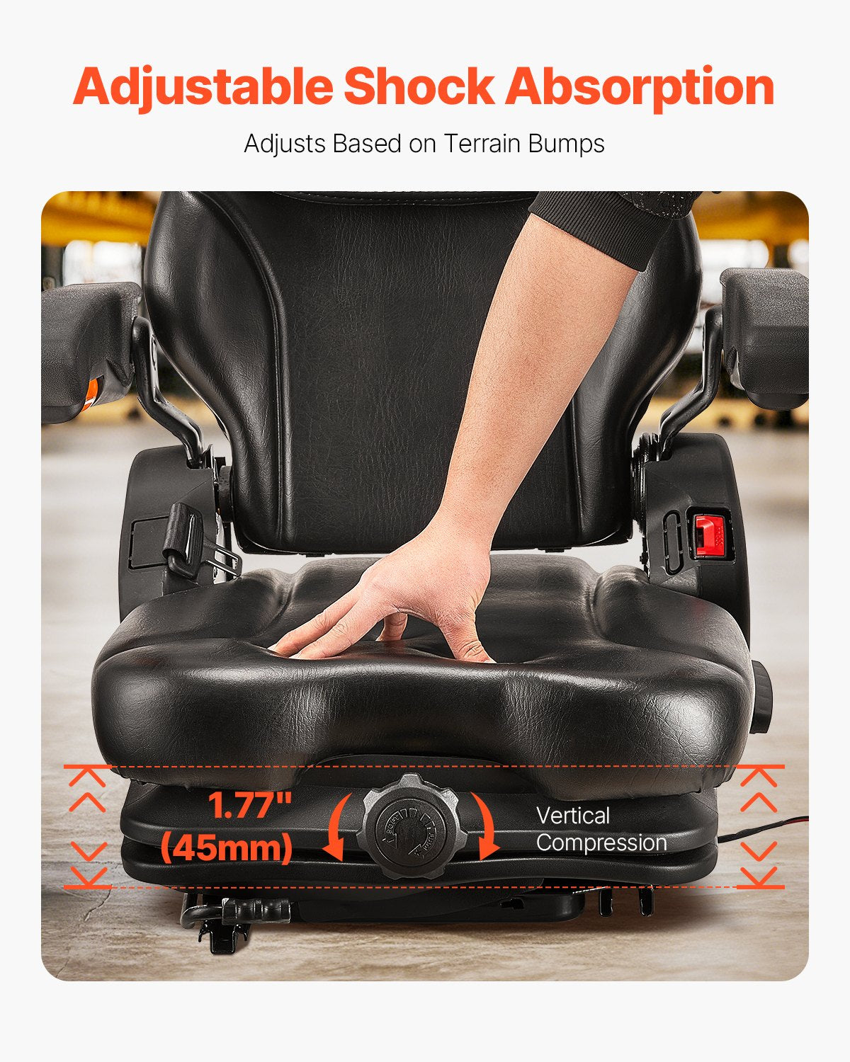 Universal Forklift Seat, Tractor Suspension Seat with Adjustable Back, Armrest, Headrest & Safety Belt, V952-CCZYCGKFSAQDCVTP9V0