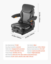 Universal Forklift Seat, Tractor Suspension Seat with Adjustable Back, Armrest, Headrest & Safety Belt, V952-CCZYCGKFSAQDCVTP9V0