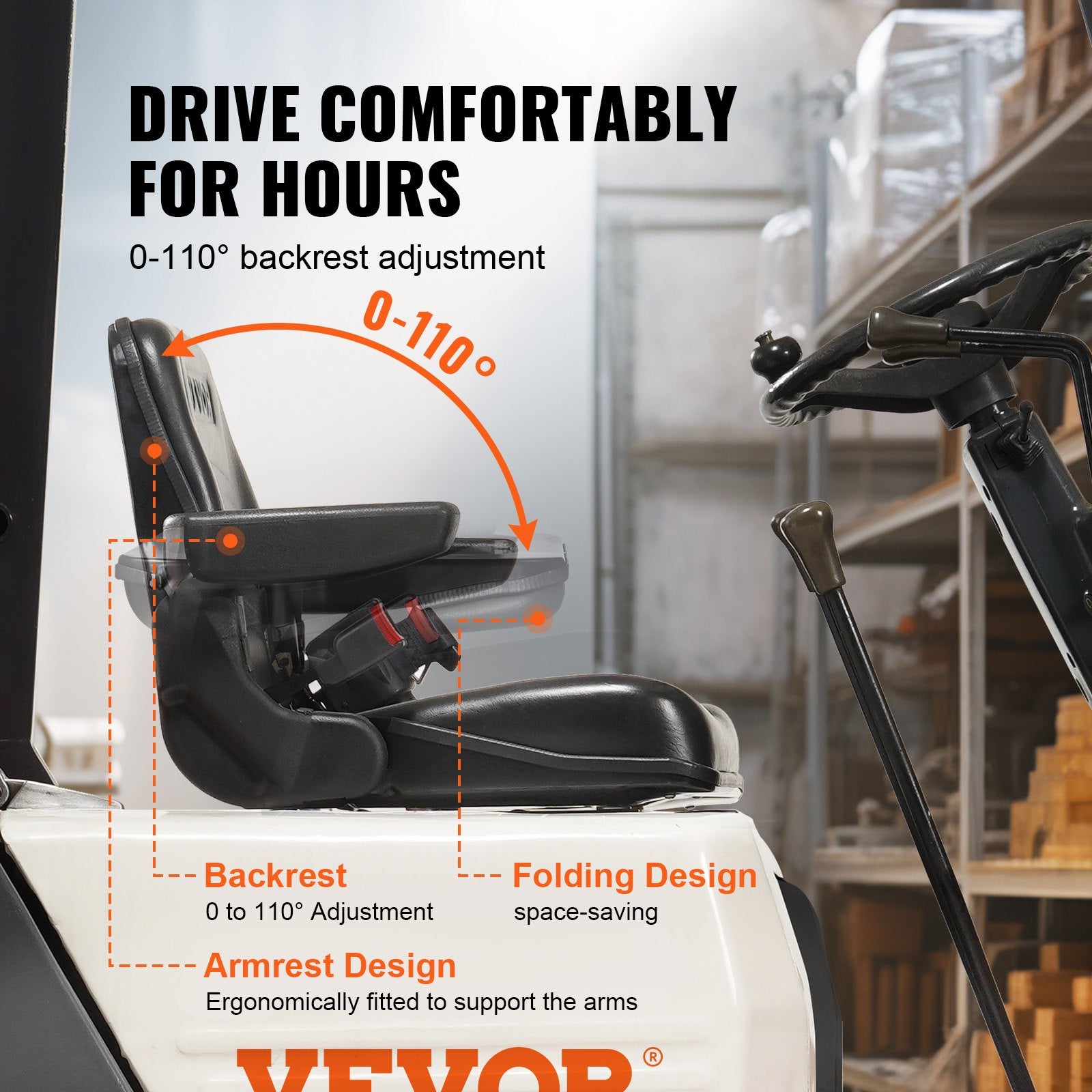 Universal Forklift Seat, Fold Down Tractor Seat with Adjustable Angle Back, Micro Switch, Seatbelt and V952-CCZYCGKFSAQDUWMNSV0