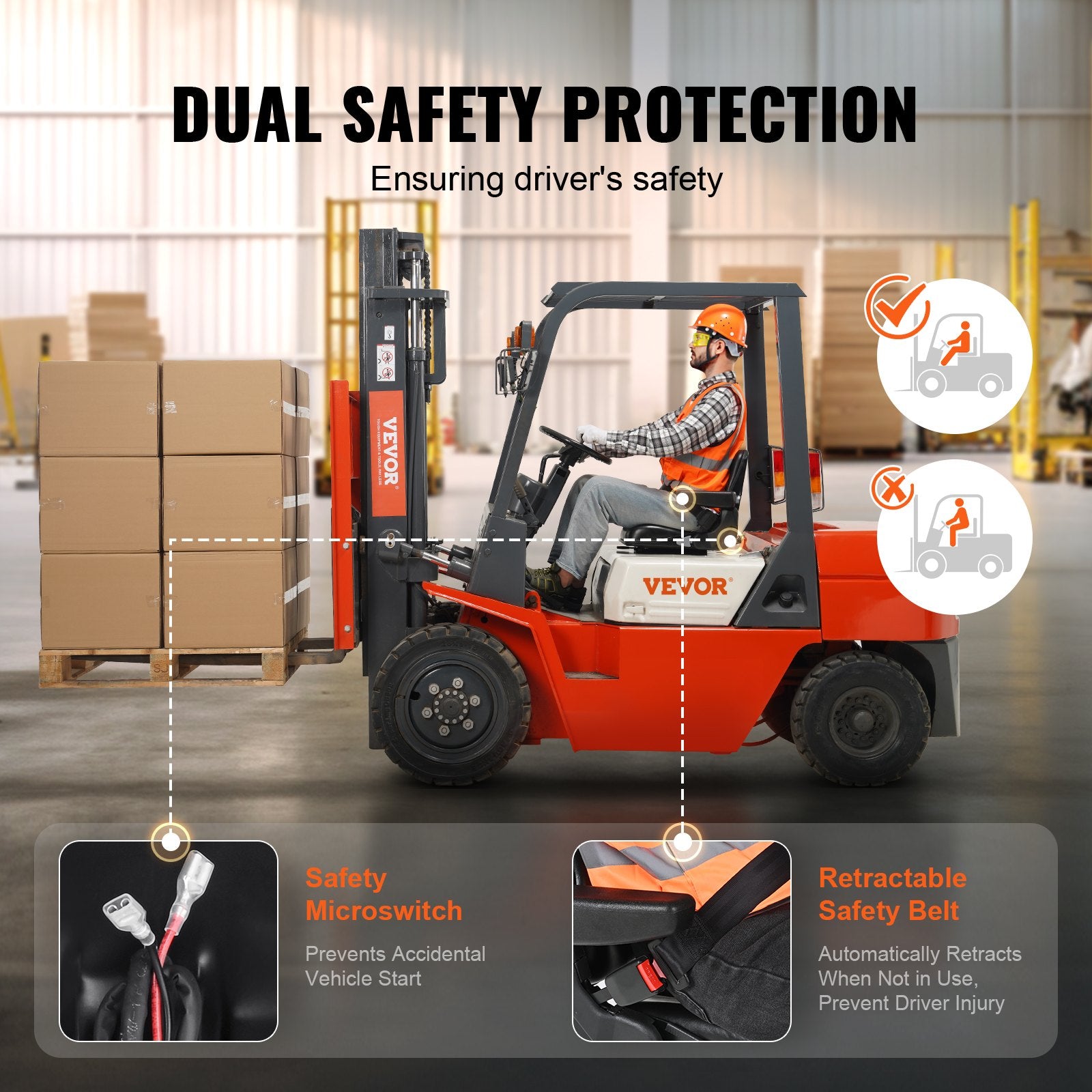 Universal Forklift Seat, Fold Down Tractor Seat with Adjustable Angle Back, Micro Switch, Seatbelt and V952-CCZYCGKFSAQDUWMNSV0