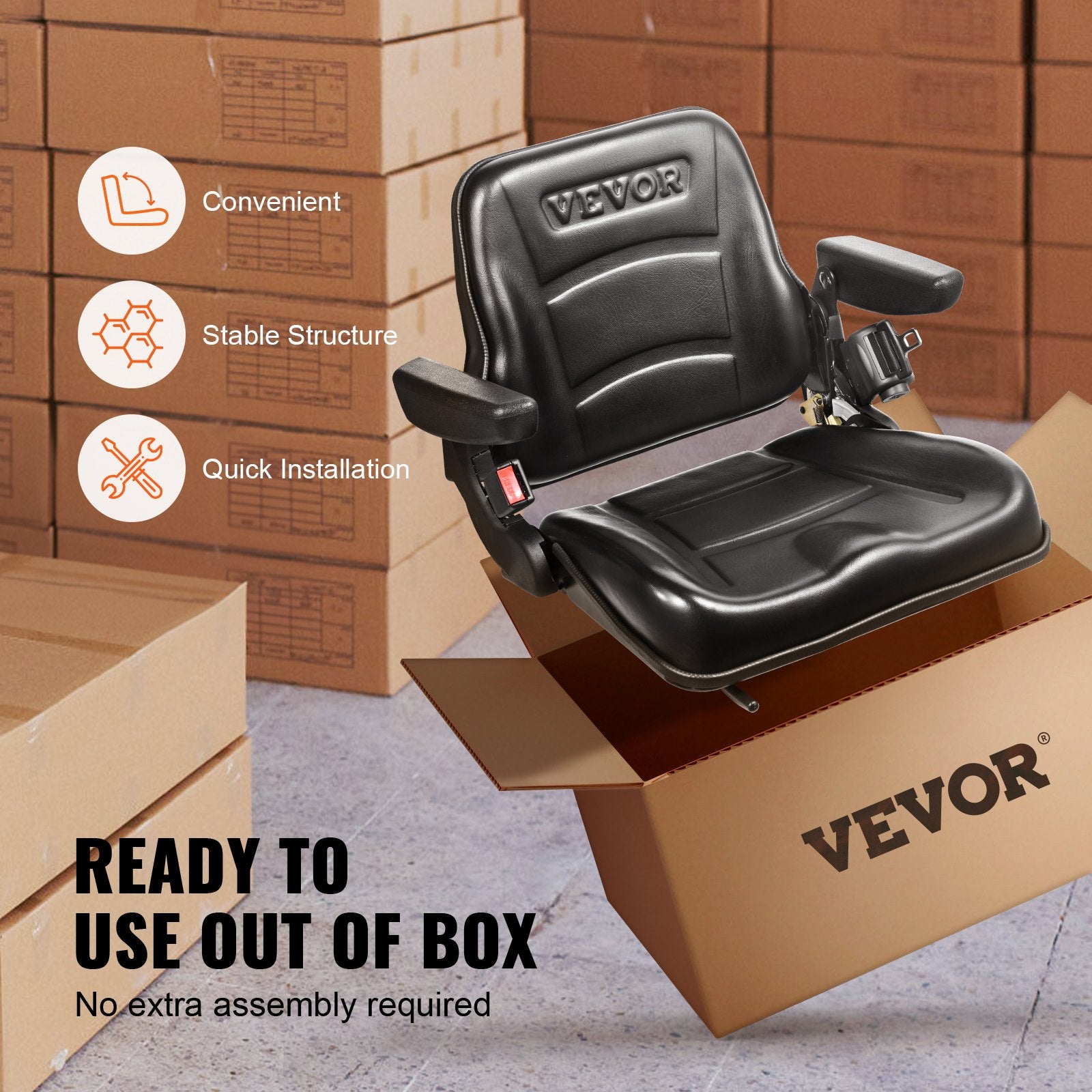 Universal Forklift Seat, Fold Down Tractor Seat with Adjustable Angle Back, Micro Switch, Seatbelt and V952-CCZYCGKFSAQDUWMNSV0