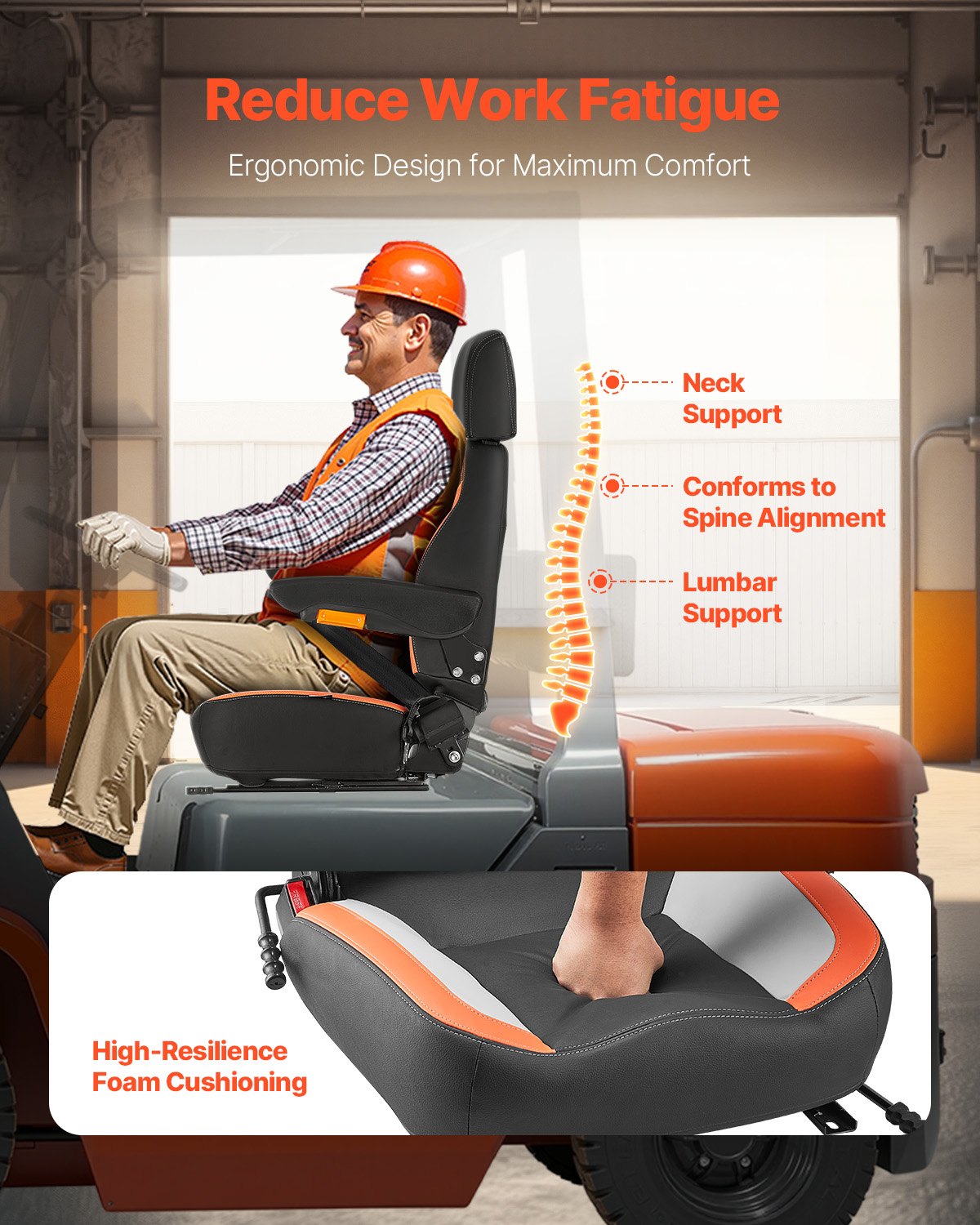 Forklift Seat Mower Tractor Seat Adjustable Back Seatbelt & Headrest V952-CCZYCGKFSAQDXWZDKV0
