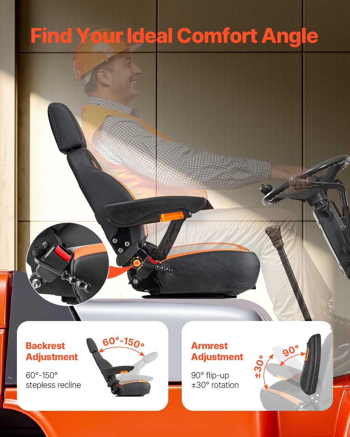 Forklift Seat Mower Tractor Seat Adjustable Back Seatbelt & Headrest V952-CCZYCGKFSAQDXWZDKV0
