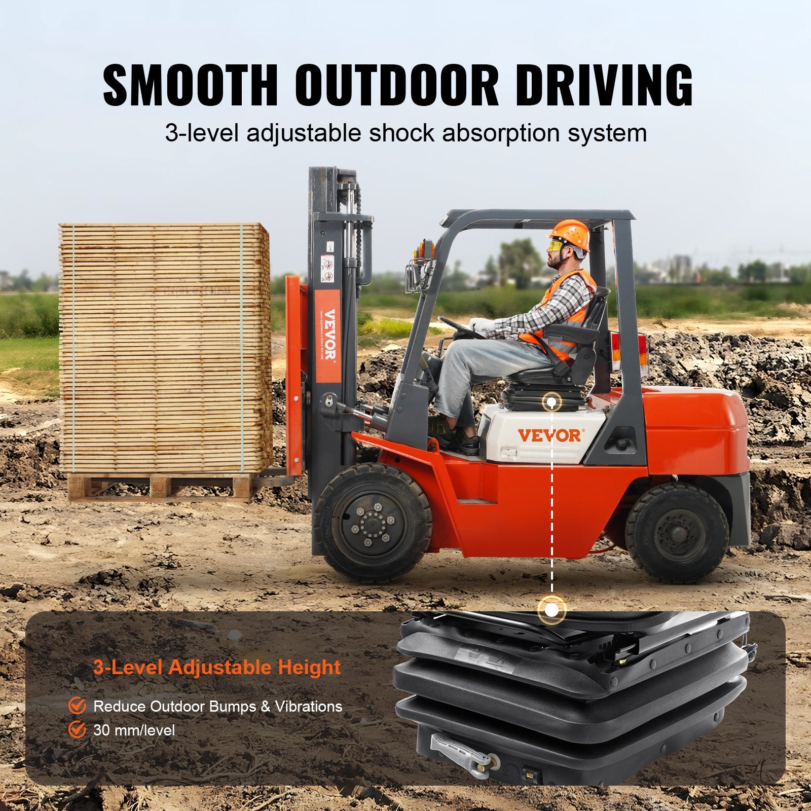 Universal Forklift Seat Adjustable Tractor Seat with Seatbelt Armrests V952-CCZYJZKFSAQDKKFORV0