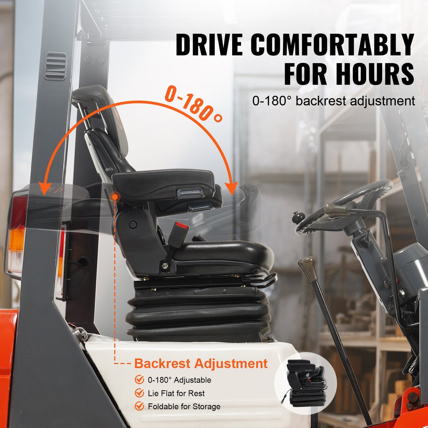 Universal Forklift Seat Adjustable Tractor Seat with Seatbelt Armrests V952-CCZYJZKFSAQDKKFORV0