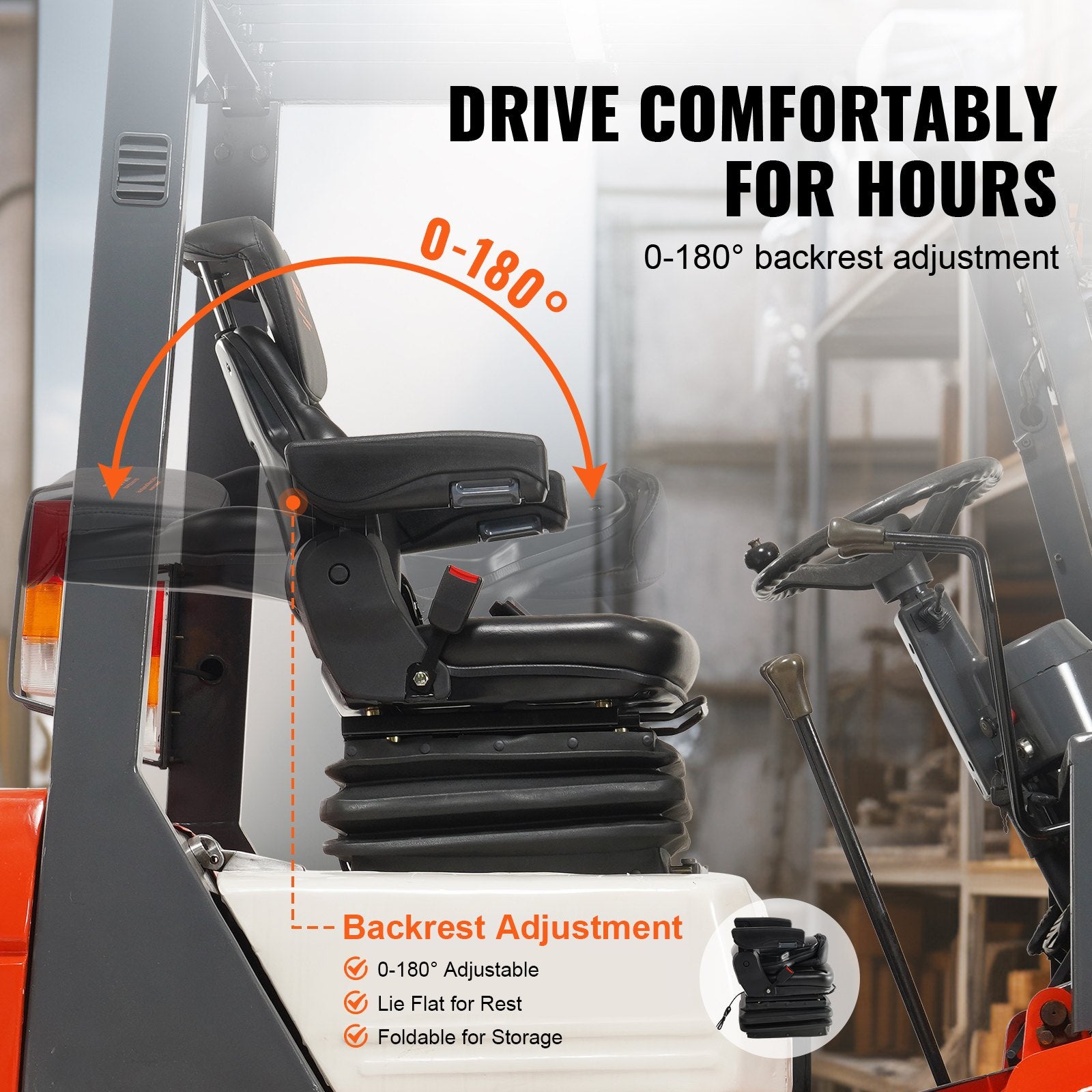 Universal Forklift Seat Adjustable Tractor Seat with Seatbelt Armrests V952-CCZYJZKFSAQDKKFORV0