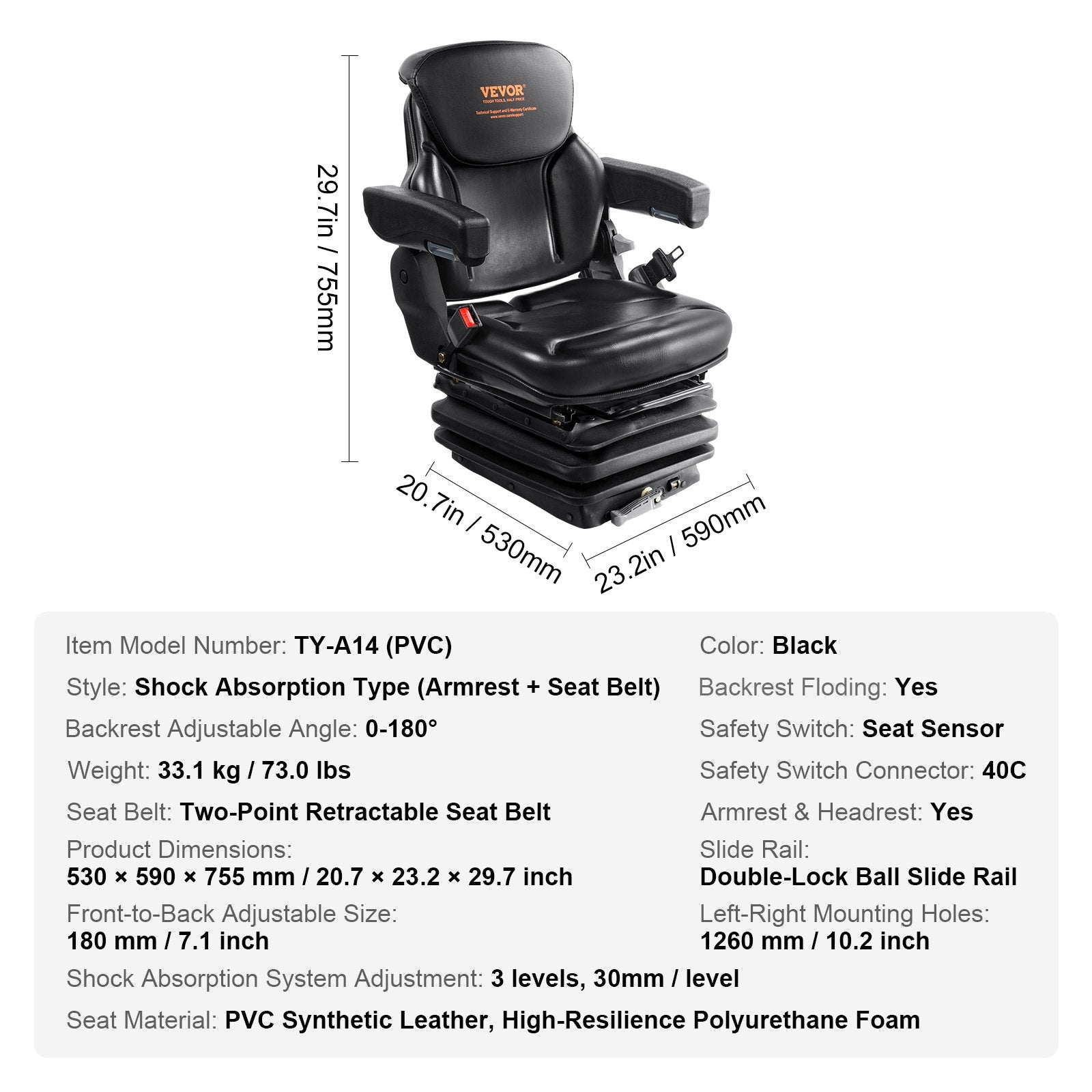 Universal Forklift Seat Adjustable Tractor Seat with Seatbelt Armrests V952-CCZYJZKFSAQDKKFORV0