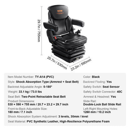 Universal Forklift Seat Adjustable Tractor Seat with Seatbelt Armrests V952-CCZYJZKFSAQDKKFORV0