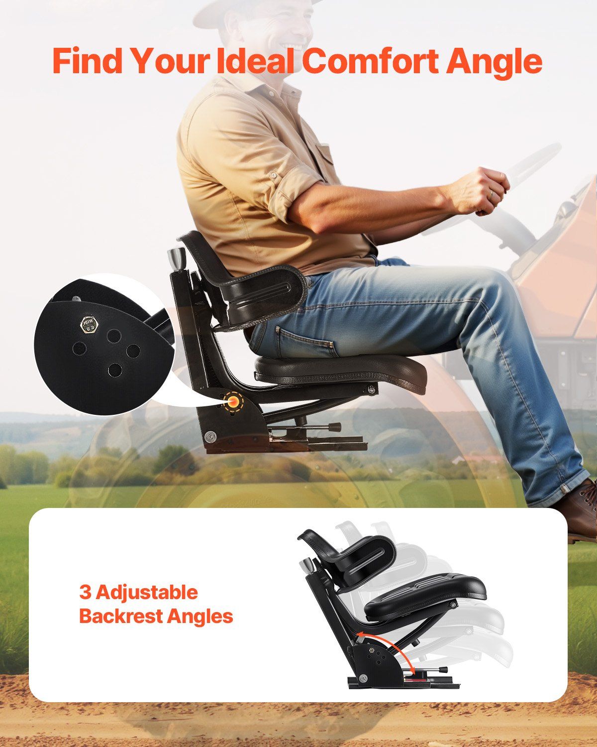 Universal Forklift Seat, Waterproof Tractor Suspension Seat with Adjustable Back, Secure Tractor Seat with V952-CCZYXJKXJK00FZ75NV0