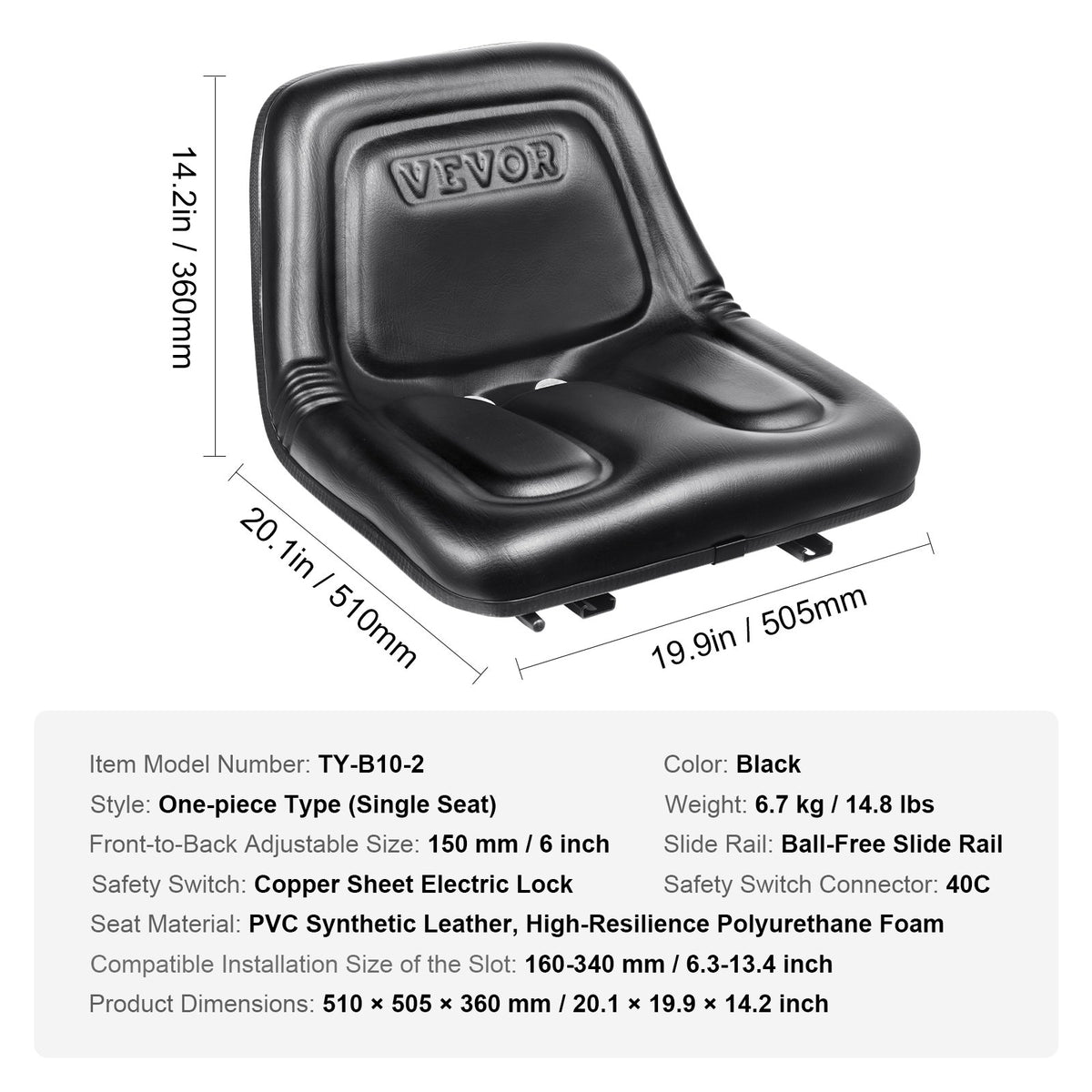 Universal Tracor Seat, Lawn Mower Seat with Micro Switch and Drainage Holes, 16-34 cm Extended Slot Tractor V952-CCZYYTKDY000G2GUFV0