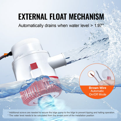 Bilge Pump, 3000GPH Automatic Submersible Boat Bilge Water Pump with Float Switch, 40 mm Outlet Diameter, V952-CDB3700GPH00T37E4V9