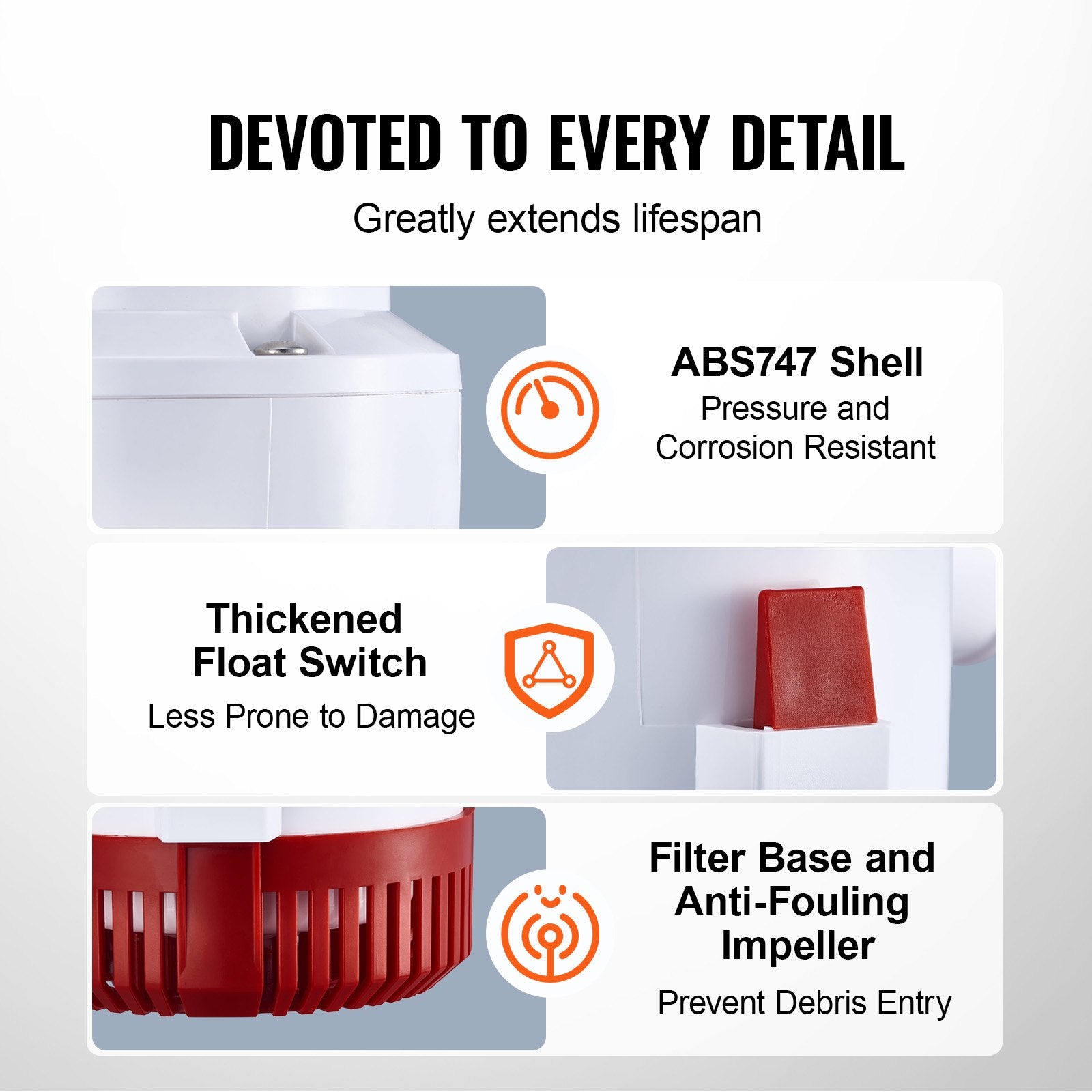 Bilge Pump, 3000GPH Automatic Submersible Boat Bilge Water Pump with Float Switch, 40 mm Outlet Diameter, V952-CDB3700GPH00T37E4V9