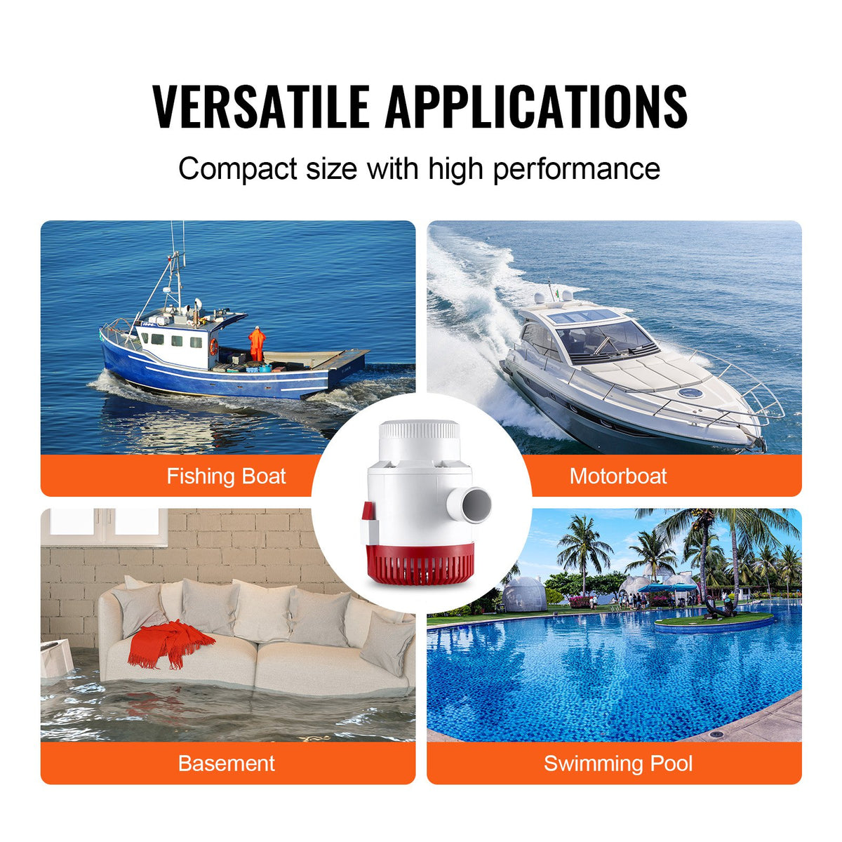 Bilge Pump, 3000GPH Automatic Submersible Boat Bilge Water Pump with Float Switch, 40 mm Outlet Diameter, V952-CDB3700GPH00T37E4V9