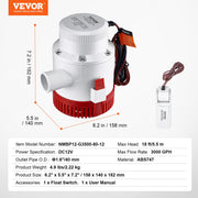 Bilge Pump, 3000GPH Automatic Submersible Boat Bilge Water Pump with Float Switch, 40 mm Outlet Diameter, V952-CDB3700GPH00T37E4V9