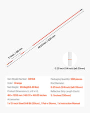 Driveway Markers, 500Pcs 122cm Long 6.35mm Dia, Hi-Visibility Driveway Reflectors with 12 in Steel Drill V952-CDBG48INCHCS9HWCU001V0