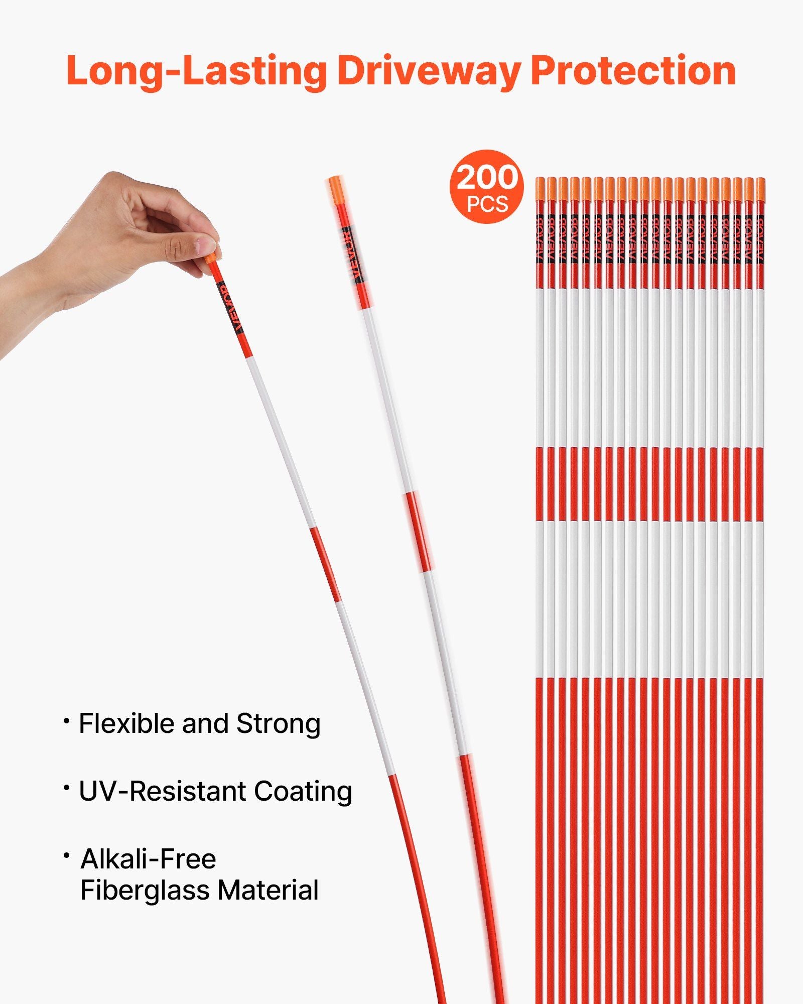 Driveway Markers, 200Pcs 122cm Long 6.35mm Dia, Hi-Visibility Driveway Reflectors with 12 in Steel Drill V952-CDBG48INCHCSCB6ZM001V0