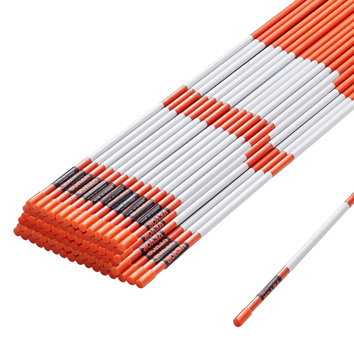 Driveway Markers, 100PCS 121.5cm, 0.78cm Diameter, Orange Fiberglass Poles Snow Stakes with Reflective Tape, V952-CDBG48YCCS10V9NP3V0