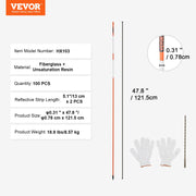 Driveway Markers, 100PCS 121.5cm, 0.78cm Diameter, Orange Fiberglass Poles Snow Stakes with Reflective Tape, V952-CDBG48YCCS10V9NP3V0