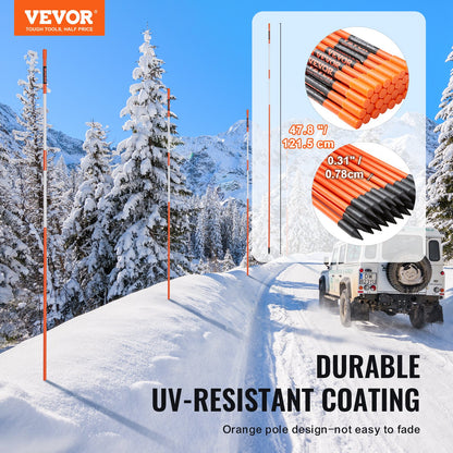 Driveway Markers, 30 PCS 121.5cm, 0.78cm Diameter, Orange Fiberglass Poles Snow Stakes with Reflective Tape, V952-CDBG48YCCS30QIESPV0