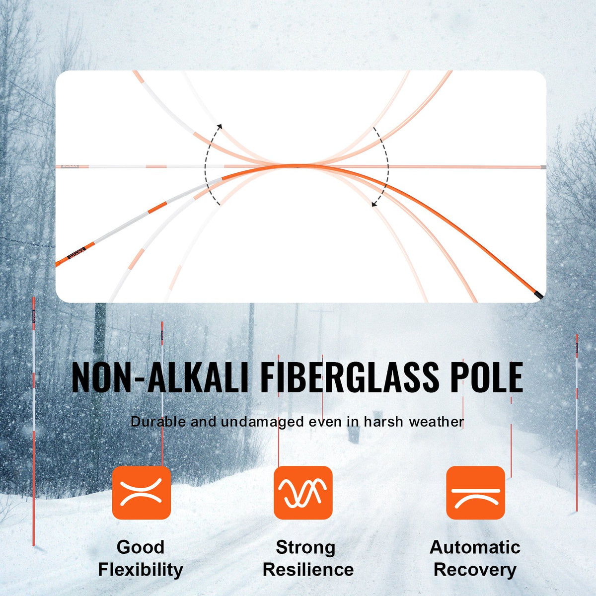 Driveway Markers, 30 PCS 121.5cm, 0.78cm Diameter, Orange Fiberglass Poles Snow Stakes with Reflective Tape, V952-CDBG48YCCS30QIESPV0
