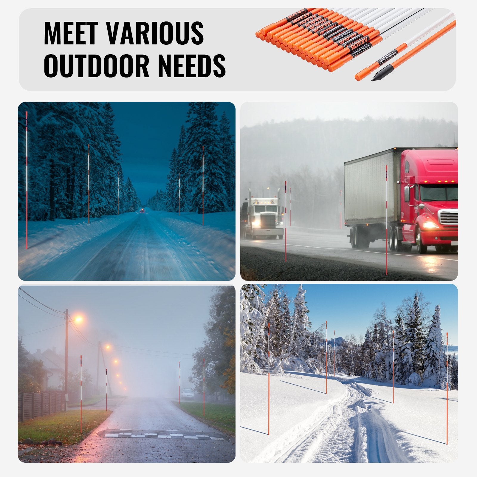 Driveway Markers, 30 PCS 121.5cm, 0.78cm Diameter, Orange Fiberglass Poles Snow Stakes with Reflective Tape, V952-CDBG48YCCS30QIESPV0