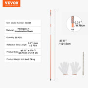 Driveway Markers, 30 PCS 121.5cm, 0.78cm Diameter, Orange Fiberglass Poles Snow Stakes with Reflective Tape, V952-CDBG48YCCS30QIESPV0
