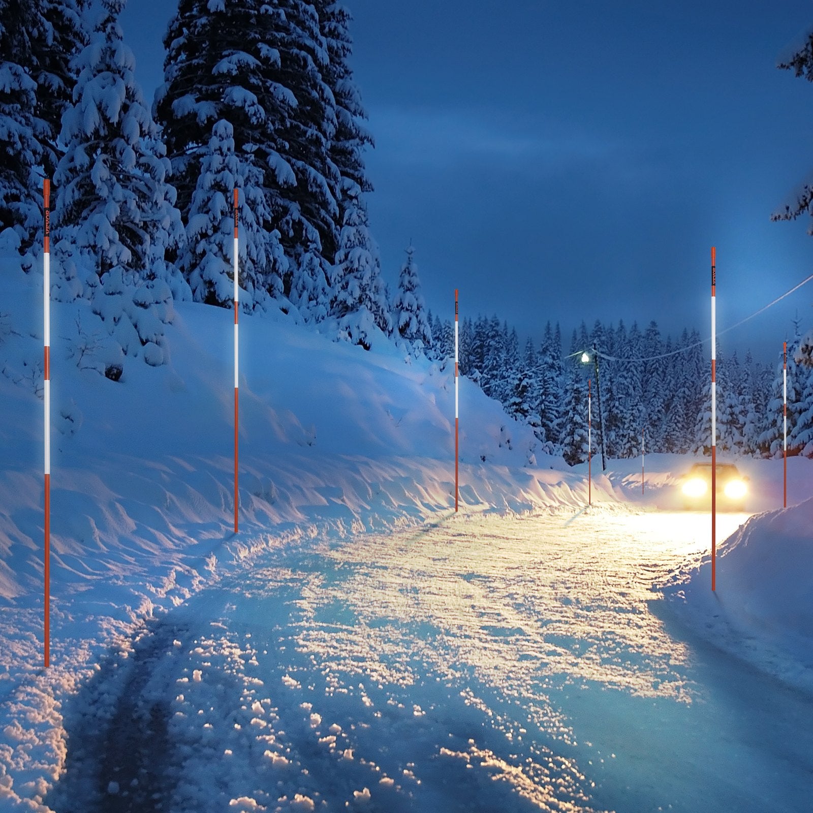 Driveway Markers, 50 PCS 121.5 cm, 0.78 cm Diameter Orange Fiberglass Poles Snow Stakes with Reflective Tape, V952-CDBG48YCCS504M8BHV0