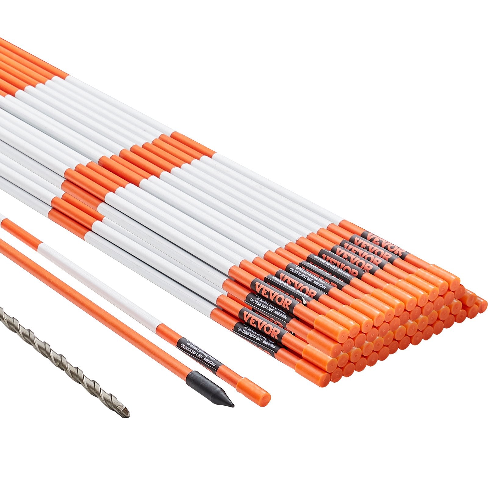 Driveway Markers, 50 PCS 121.5 cm, 0.78 cm Diameter Orange Fiberglass Poles Snow Stakes with Reflective Tape, V952-CDBG48YCCS504M8BHV0