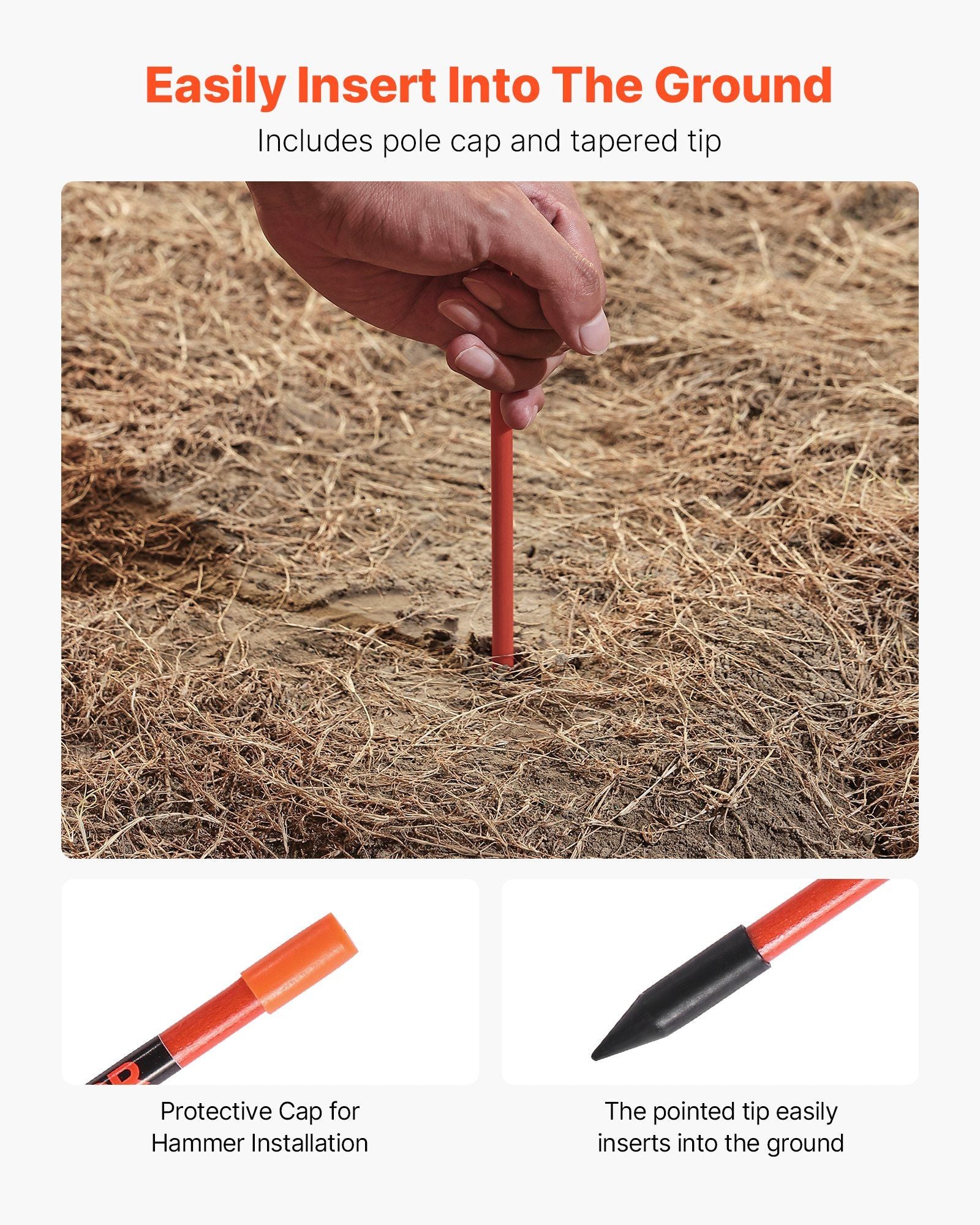 Driveway Markers, 50Pcs 152cm Long 7.87mm Dia, Hi-Visibility Driveway Reflectors with 12 in Steel Drill Bits, V952-CDBG60INCHCS882WP001V0