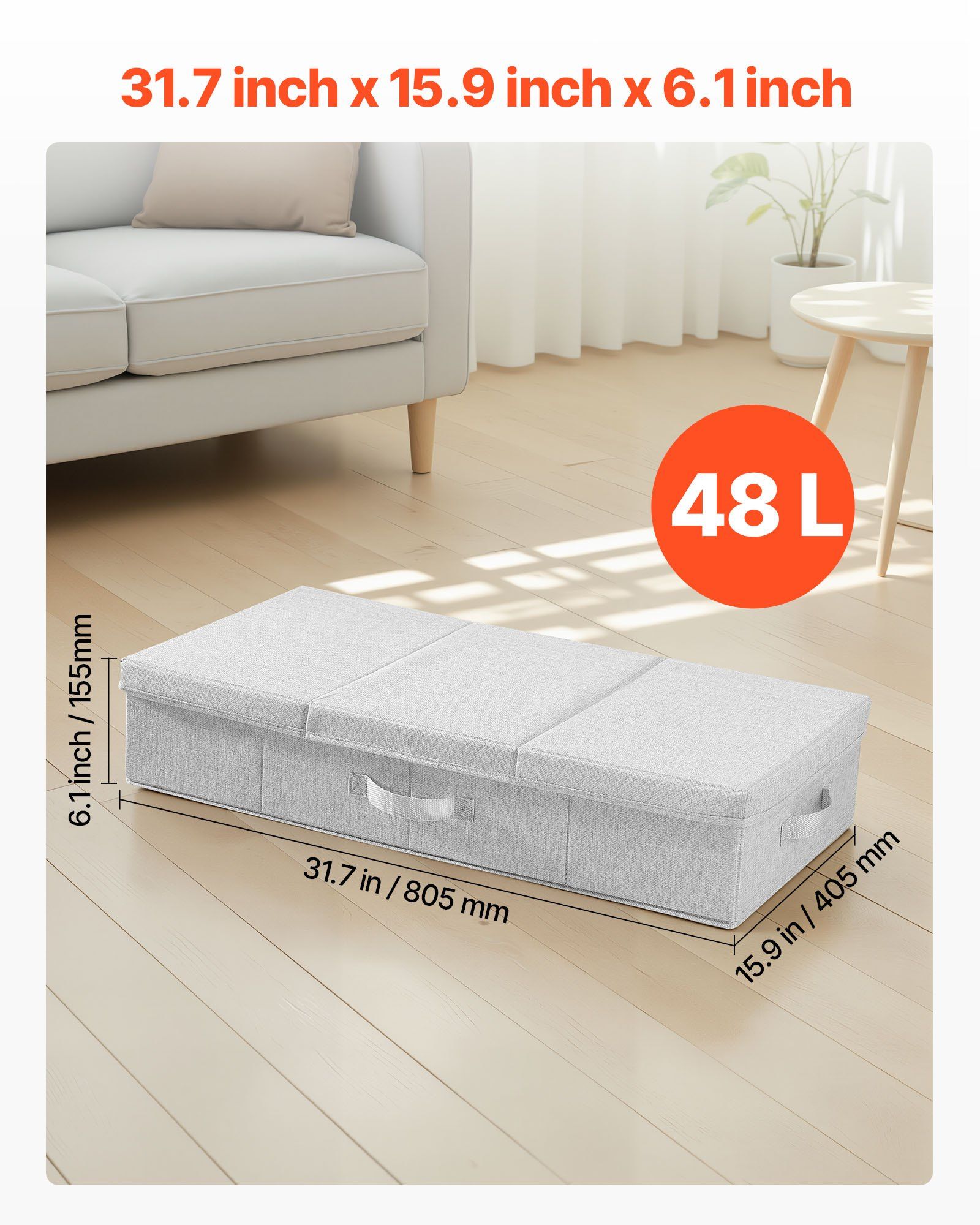 Under Bed Storage with Lids, 805 x 405 x 155 mm, 48L Large Underbed Clothes Storage Containers, Low Profile V952-CDCWFBFMBWL24ZZRA001V0