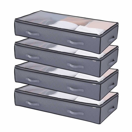 Under Bed Storage with Clear Lids, 996 x 500 x 180 mm, 90L Large Underbed Clothes Storage Containers, Low V952-CDCWFBWFBWL309XD1001V0
