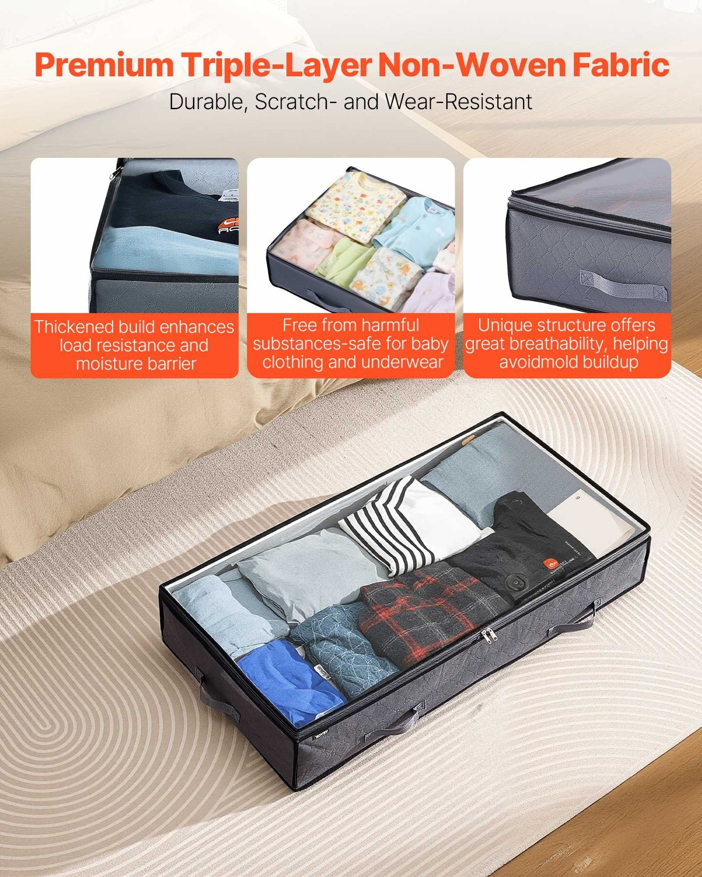 Under Bed Storage with Clear Lids, 996 x 500 x 180 mm, 90L Large Underbed Clothes Storage Containers, Low V952-CDCWFBWFBWL309XD1001V0