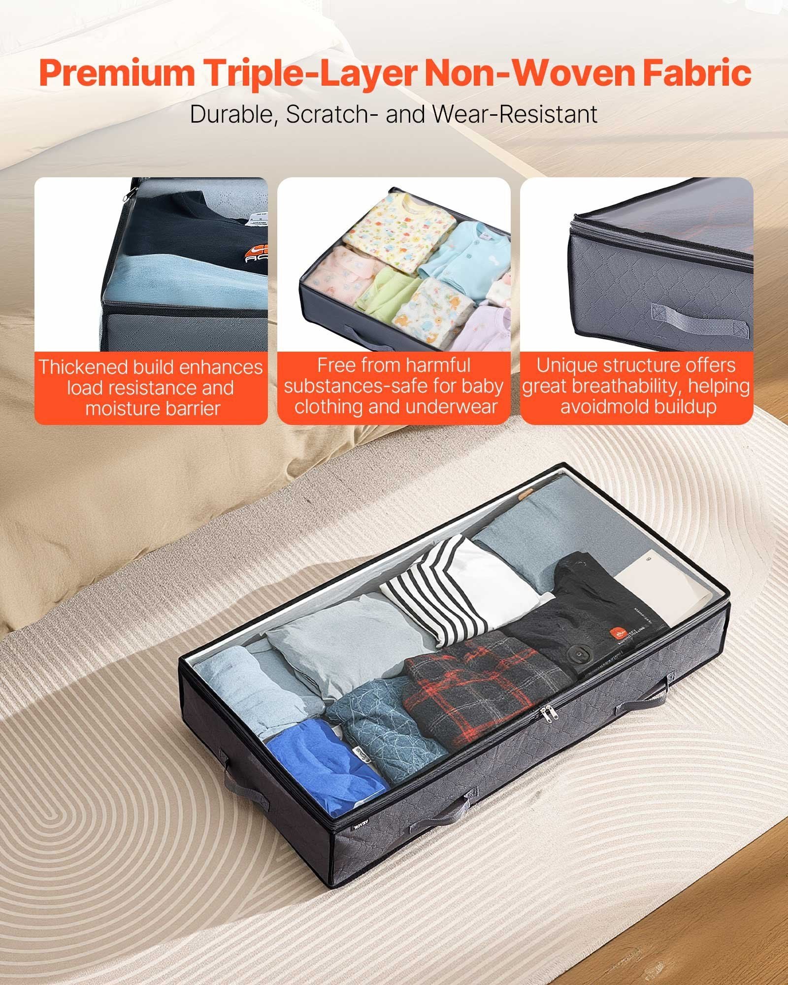 Under Bed Storage with Clear Lids, 996 x 500 x 180 mm, 90L Large Underbed Clothes Storage Containers, Low V952-CDCWFBWFBWL309XD1001V0