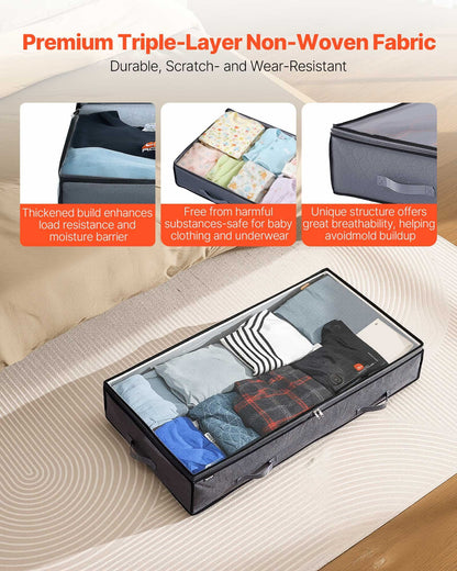 Under Bed Storage with Clear Lids, 996 x 500 x 180 mm, 90L Large Underbed Clothes Storage Containers, Low V952-CDCWFBWFBWL309XD1001V0