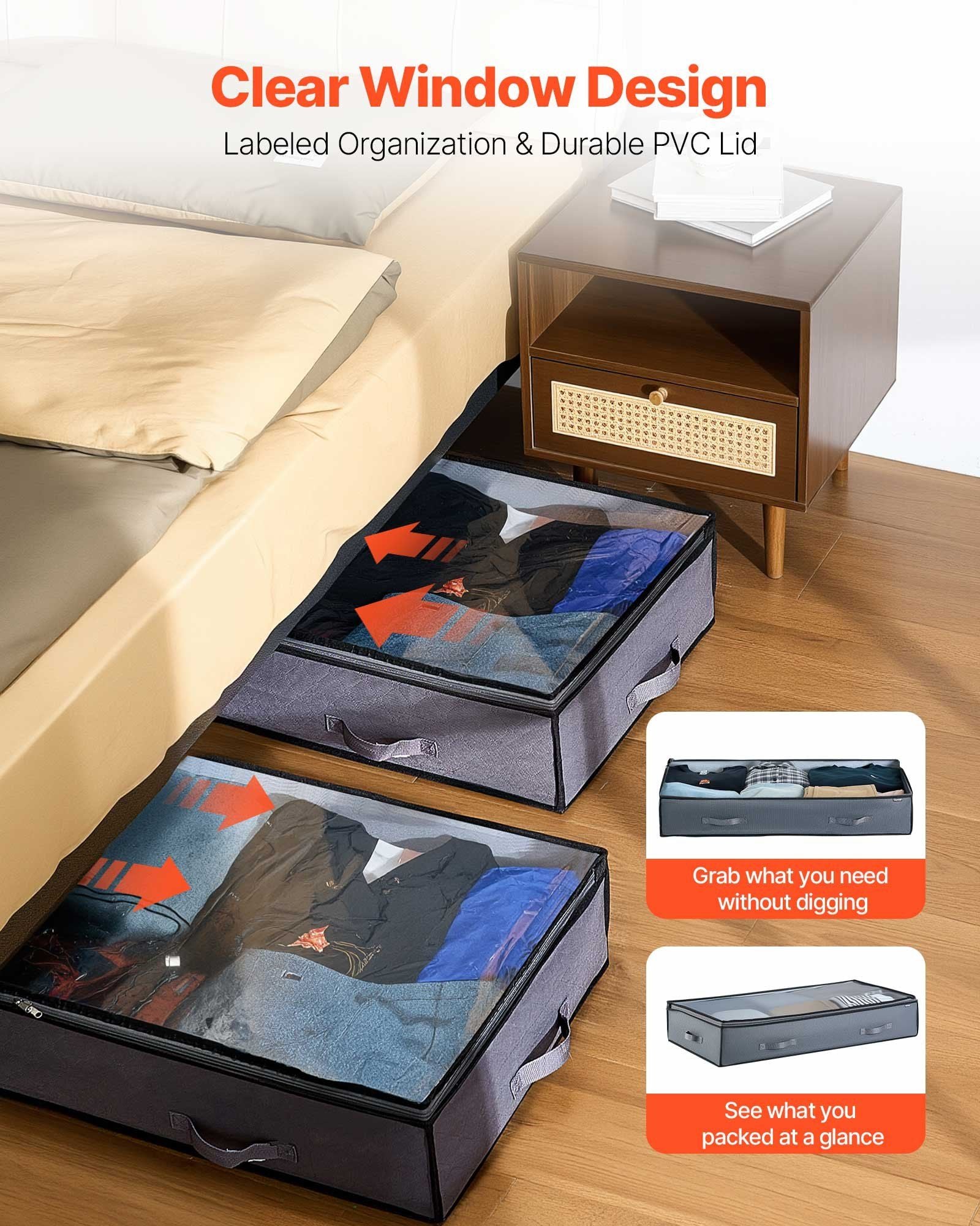 Under Bed Storage with Clear Lids, 996 x 500 x 180 mm, 90L Large Underbed Clothes Storage Containers, Low V952-CDCWFBWFBWL309XD1001V0