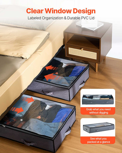 Under Bed Storage with Clear Lids, 996 x 500 x 180 mm, 90L Large Underbed Clothes Storage Containers, Low V952-CDCWFBWFBWL309XD1001V0