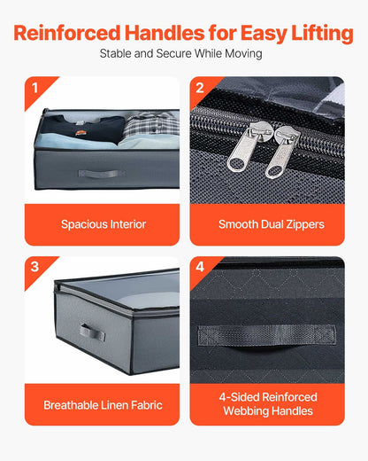Under Bed Storage with Clear Lids, 996 x 500 x 180 mm, 90L Large Underbed Clothes Storage Containers, Low V952-CDCWFBWFBWL309XD1001V0