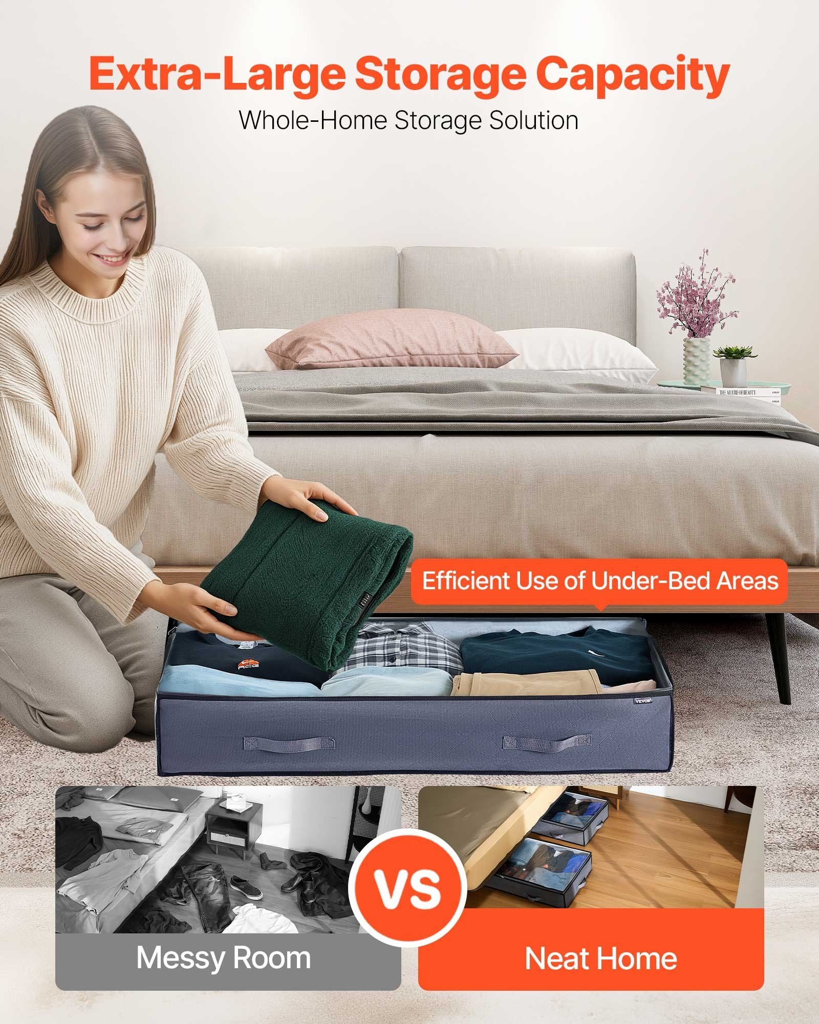 Under Bed Storage with Clear Lids, 996 x 500 x 180 mm, 90L Large Underbed Clothes Storage Containers, Low V952-CDCWFBWFBWL3F65TO001V0