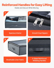 Under Bed Storage with Clear Lids, 996 x 500 x 180 mm, 90L Large Underbed Clothes Storage Containers, Low V952-CDCWFBWFBWL3F65TO001V0