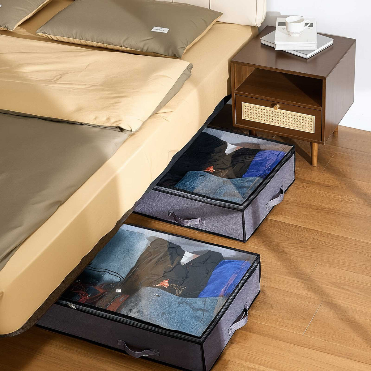 Under Bed Storage with Clear Lids, 996 x 500 x 180 mm, 90L Large Underbed Clothes Storage Containers, Low V952-CDCWFBWFBWL3F65TO001V0